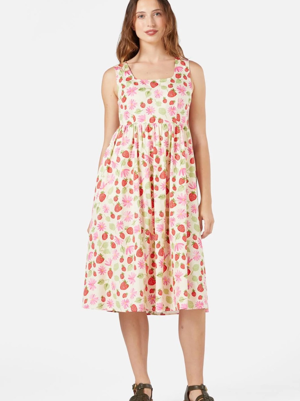 Princess Highway Pink Strawberry & Floral Scoop-Neck Midi Dress